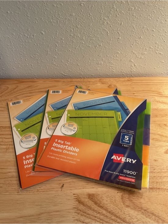 Avery Other - 3 Pack ! Avery 5 Big Tab Insertable Plastic Dividers 11900 Lot Of 3 Packages